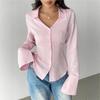 Women's Black Fine Stripe Flared Cuff Button-Down Shirt