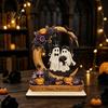 Halloween Ghost Swing Ornaments Moon Figurine, Reading On with Floral Whimsical Holiday Props Pumpkin Accents, Wooden Bookshelf Decor for Desk Mantel