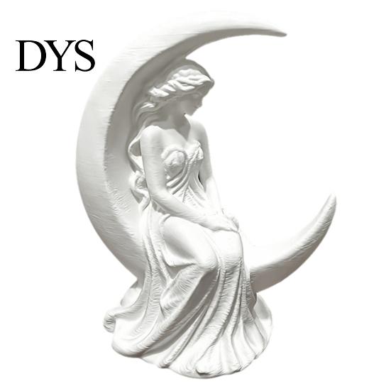 Literary Style Statue Moon Goddess Fairy Figurine, Matte White Sculpture, 3D Printed PLA Bookshelf Ornaments Winged Statue, Mystical Fantasy