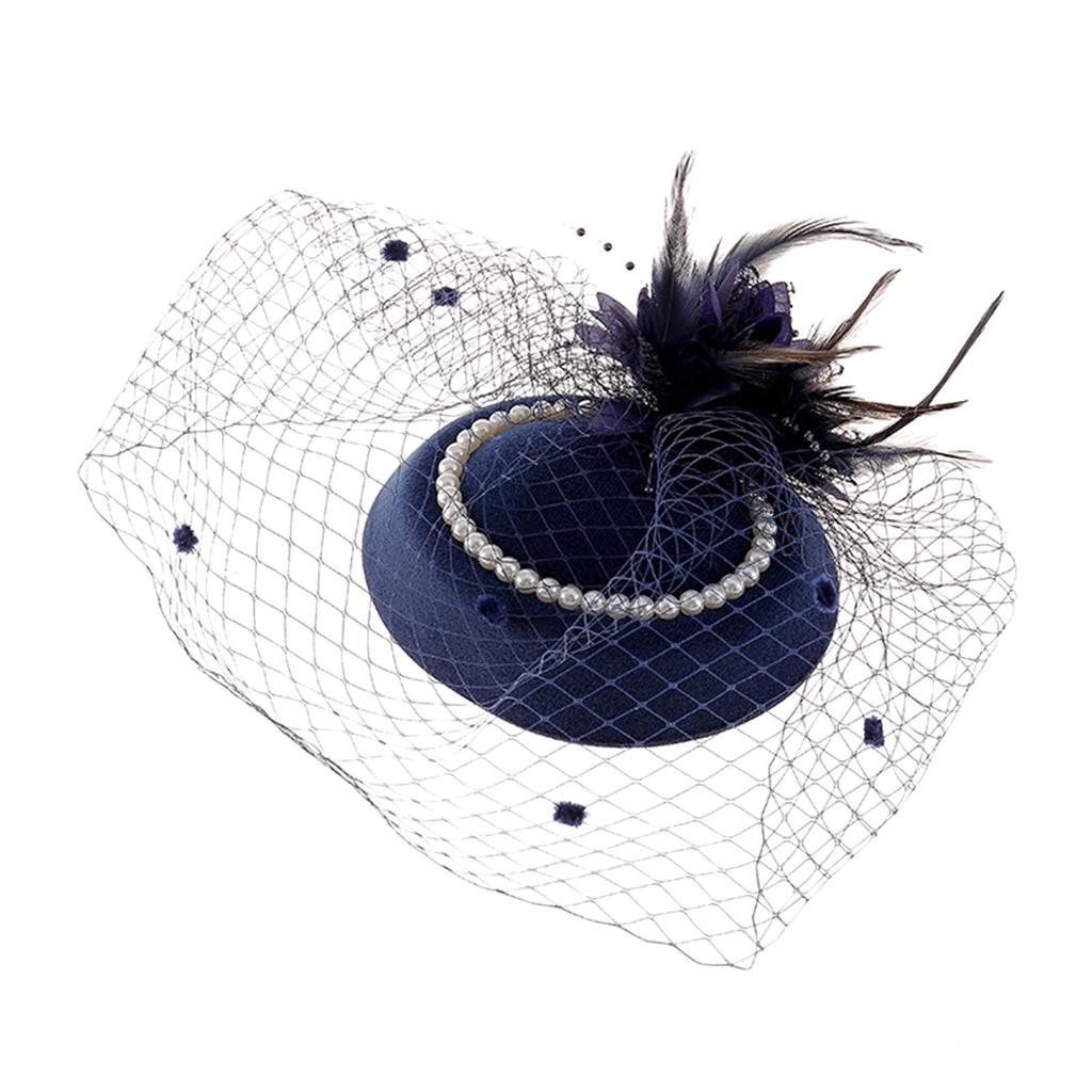 Women'S Head Flower Racing Ball Mesh Top Hat Feather Headwear Pearl Hair Accessories Fascinator Hats Tea Party Hat For Cocktail