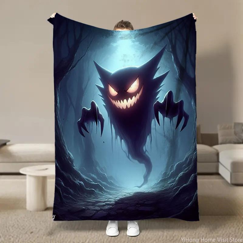 Japanischer Anime Pokemon Gengar Cartoon Plüsch Flanell Decke für Bett Sofa Weiche Flanell Überwurf Flauschige Kinder Schüler Kind Decken