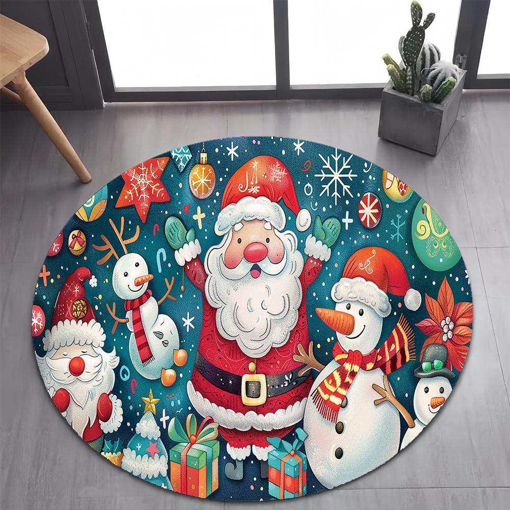 Niedlicher Weihnachtsmann Frohe Weihnachten Baum Cartoon Festival Geschenk Runder Teppich für Schlafzimmer Wohnzimmer Dekoration, Dekor Bodenmatte