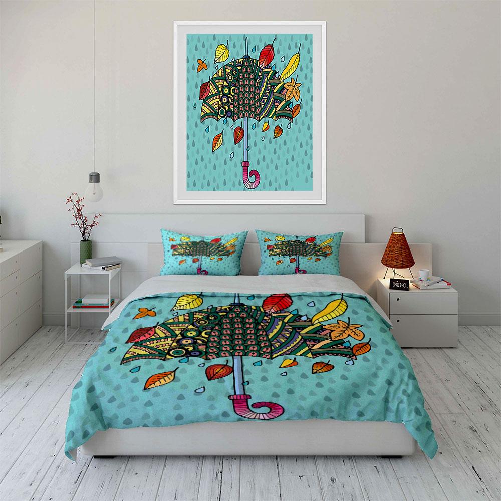 Colorful Umbrella Set Autumn Decor Soft Comfortable Duvet Cover Bedding Set Included 1*Duvet Cover & 2*Pillowcases, Gift