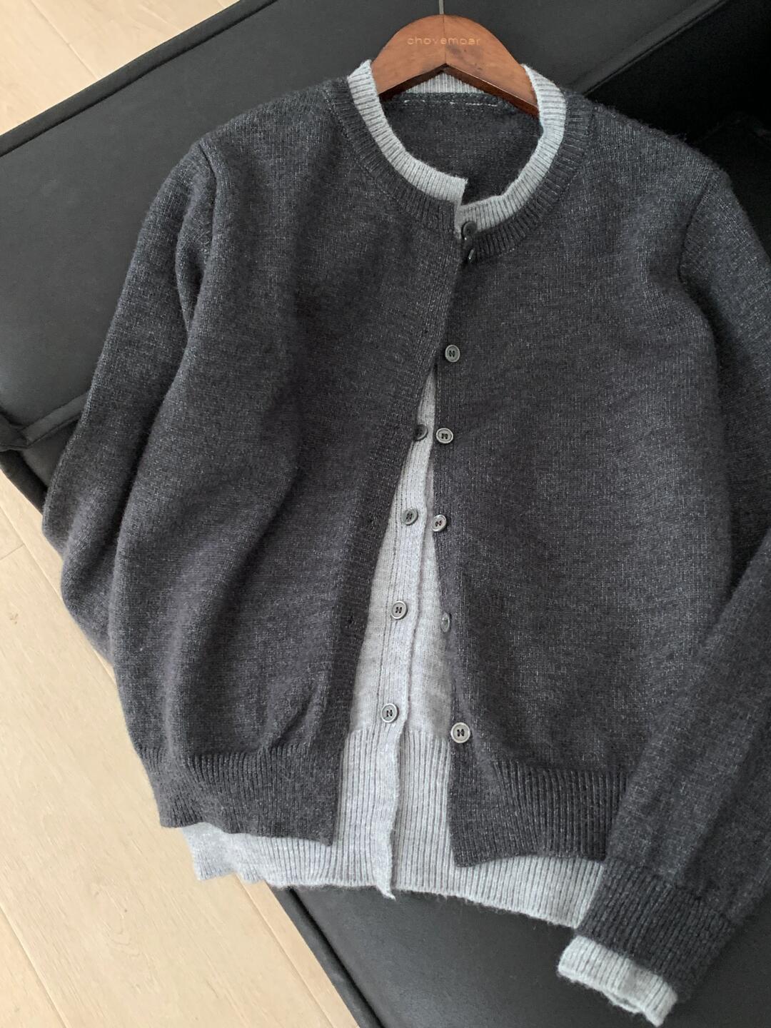 

Вязаный кардиган-пальто из двух частей в стиле колор-блок – Женский весенне-осенний повседневный свитер на одной пуговице Large темно-серого