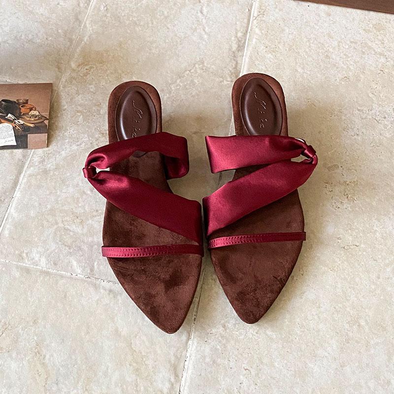 Fashion Fashion Wedges Slippers Shoes For Ladies Luxury Female Footwear Pointed Toe Women Heeled Slippers Slides Sandals Shoes