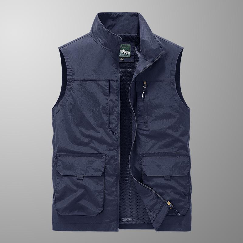 New Men's Vest Casual Outdoor Horse Clip Stand Collar Photography Fishing Vest Multiple Bags for Work Wear
