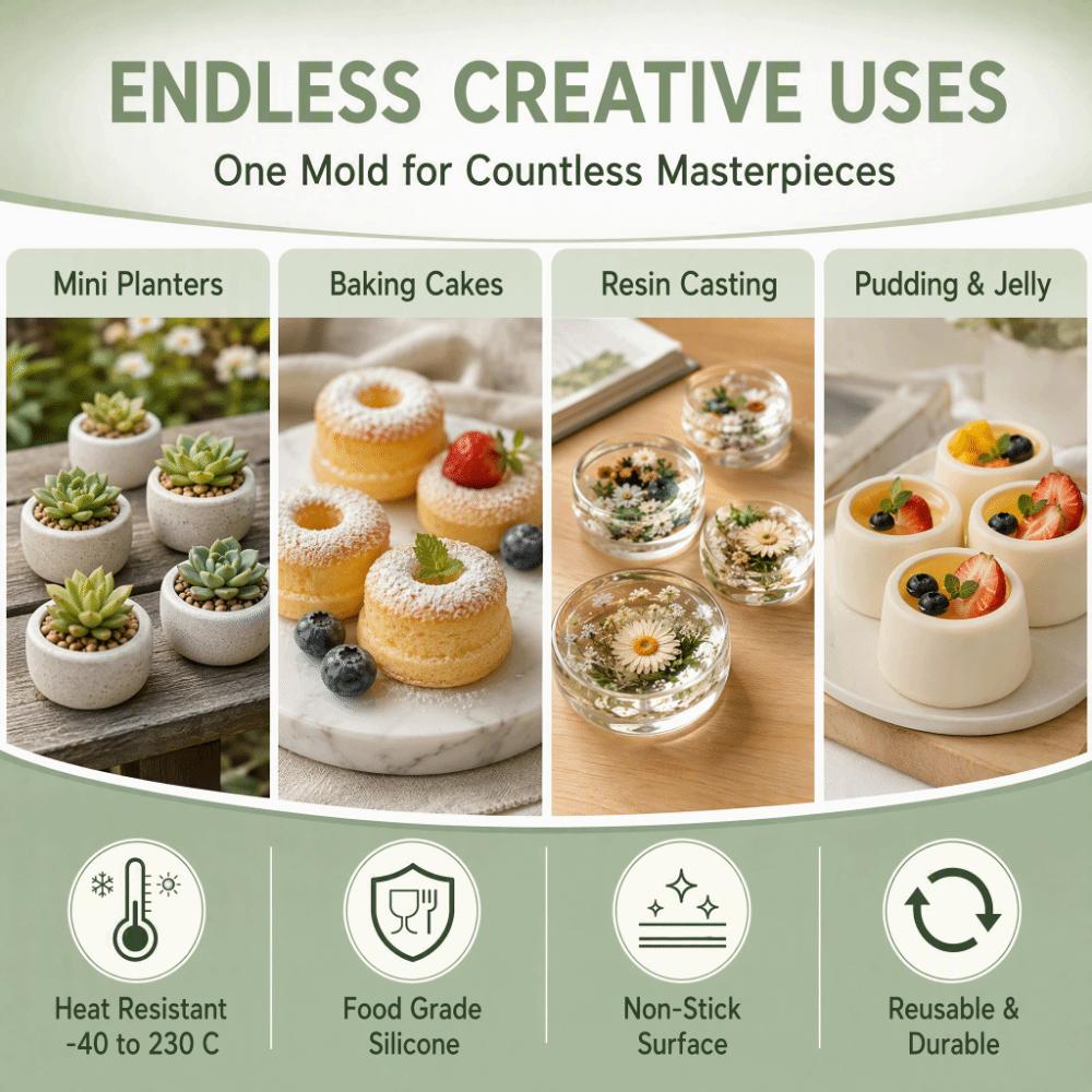 Round Bonsai Silicone Mold 6 Cells Silicone Cake Mold Food Grade Pudding Cup Mold  Kitchen Supplies