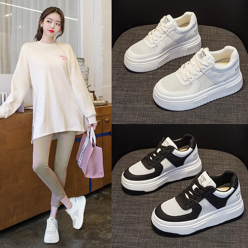 Leather little white shoes women's 2025 spring and summer new mesh breathable sports and leisure shoes thick sole inner height increase 8CM women's s