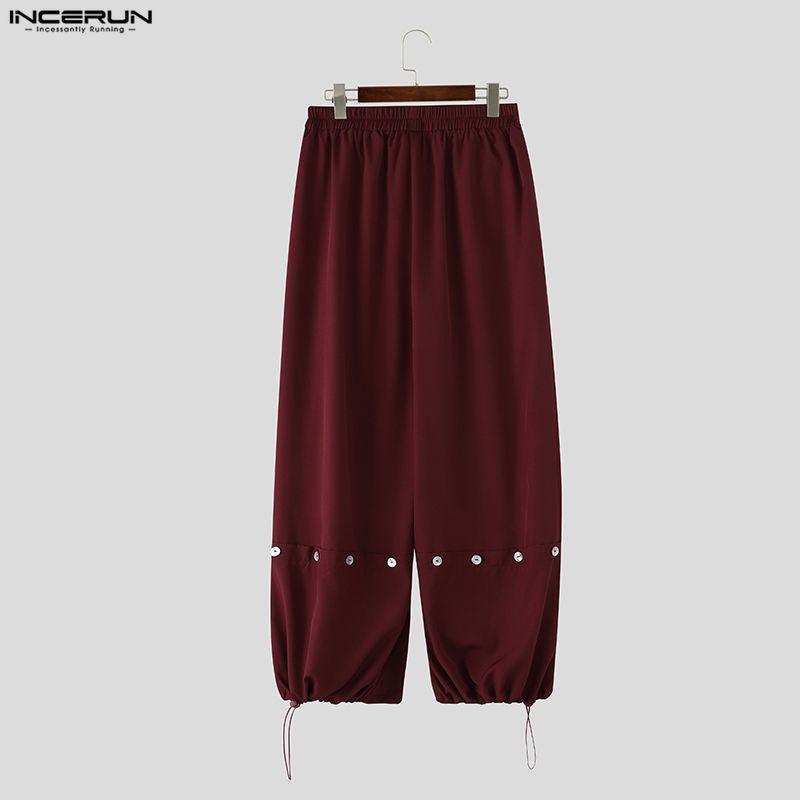 INCERUN Men Drawstring Elastic Waist Solid Color Casual Loose Long Harem Pants Trousers