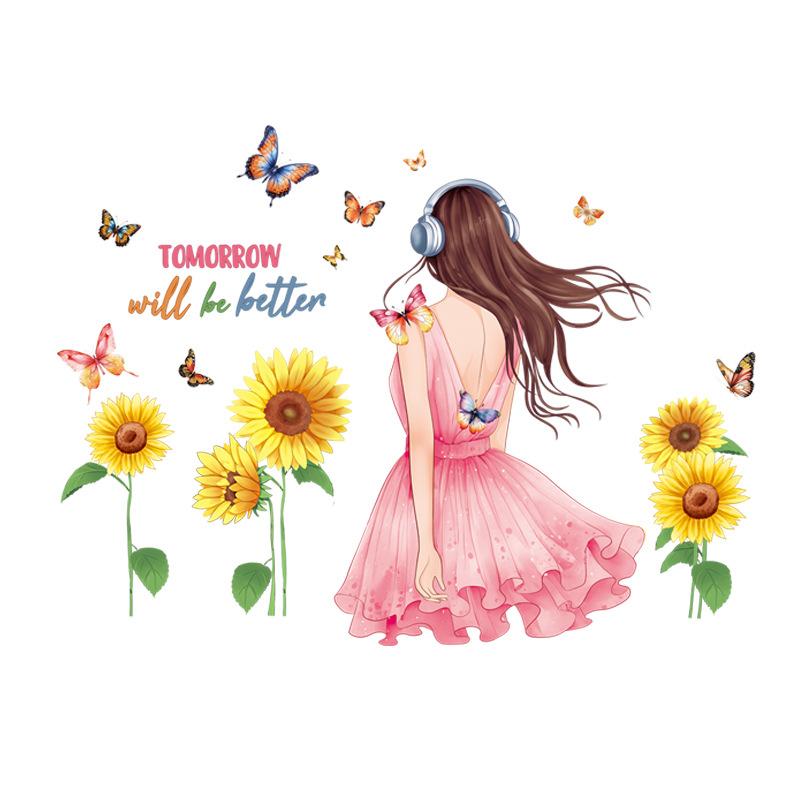 Sunflower Confident Girl Wall Sticker Self-Adhesive Inspirational Quotes Women Bedroom Decoration Headboard Decals