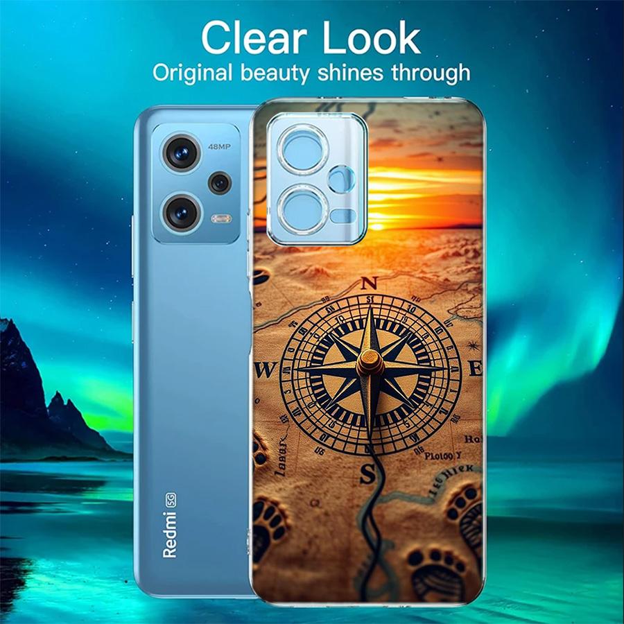 Compass Map Voyage Phone Case For Redmi 12 13C 12C 15C 9 10 10C Note 13 Pro Plus 14 15 Pro 9T 9C 9A TPU Soft Cover Clear Cell Ca