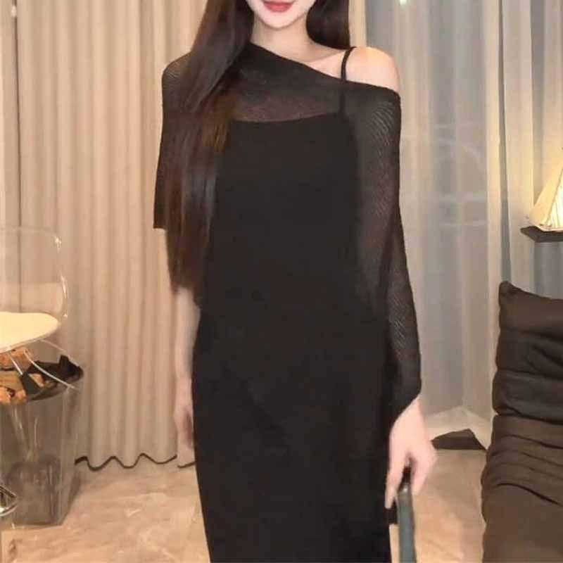 New Irregular Cape Shawl Sunscreen Shirt Women's Spring and Summer Loose Cover Up Thin Ice Silk Knitted See Through Top Casual Simple Solid Clothing