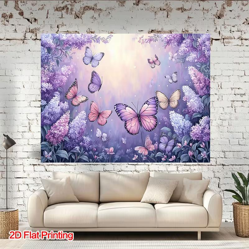 2D Dreamy Purple Floral Backdrop Butterflies & Lilac Flowers Photography Background