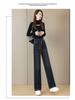 Women's Fleece-Lined Denim Wide-Leg Pants - Elastic Waist, Thickened Slimming Style for 2025 Autumn/Winter