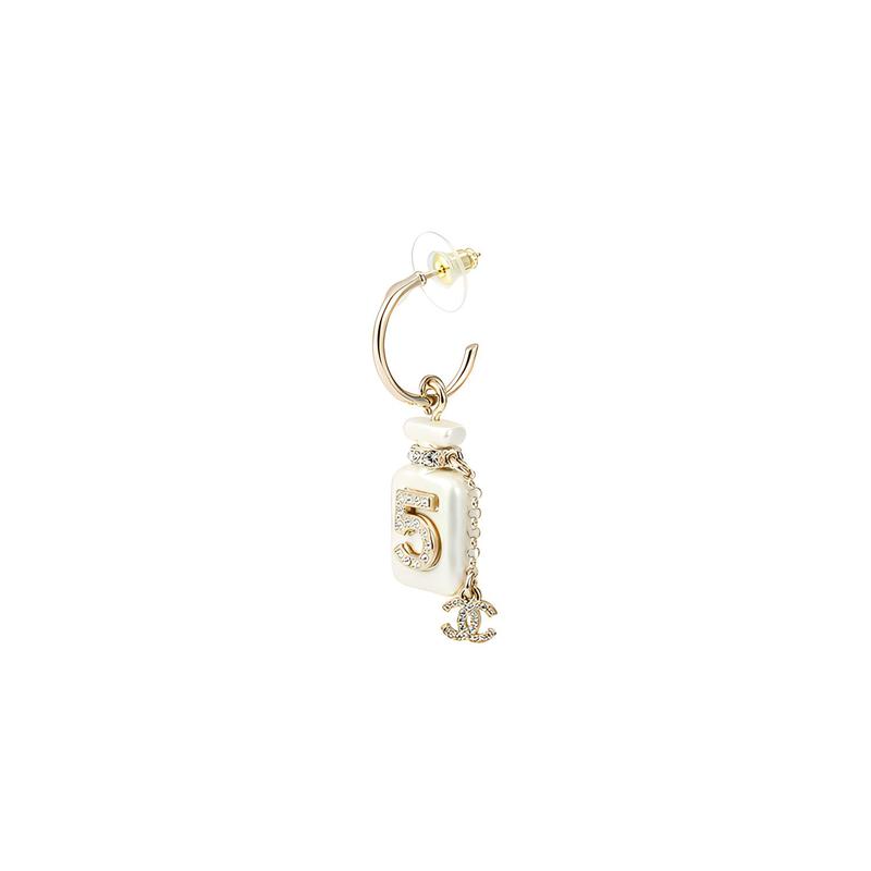 CHANEL Pearl Rhinestone Numbers Metal Earrings Women's White