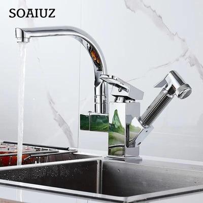 Kitchen Sink Faucet Black Deck Mounted Flexible Pull Out Mixer Tap Hot Cold Kitchen Faucet Spring Spout Chrome Silver Faucet