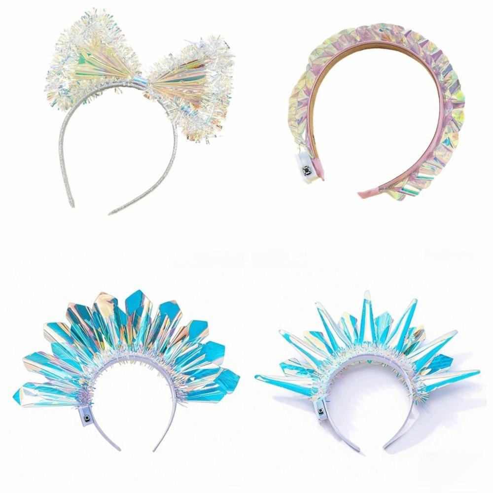LED Luminous Laser Headband Flashing Glowing Crown Gift Light Up Hair Hoop Rave