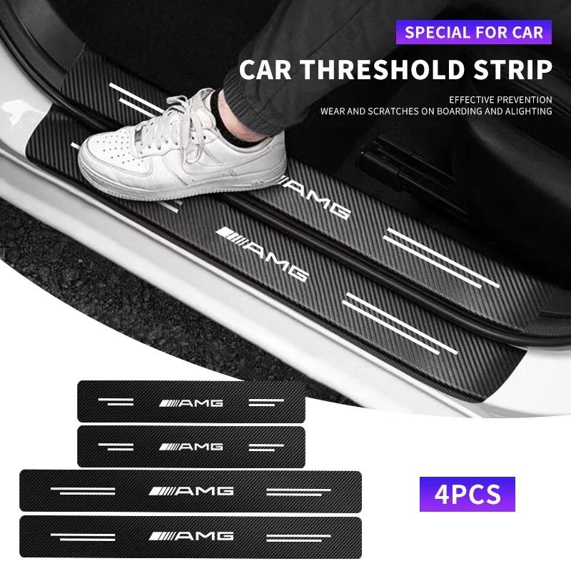 ZGAP4 For Mercedes Benz AMG A B G Class W108 W124 W126 W140 W168 4Pcs Carbon Fiber Car Door Sill Threshold Protector Logo Stickers