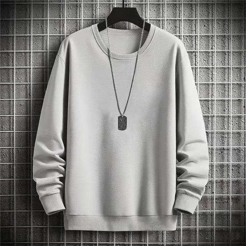 Men's Autumn And Winter Trendy Simple Solid Color Round Neck Loose Casual Long Sleeved Shirt