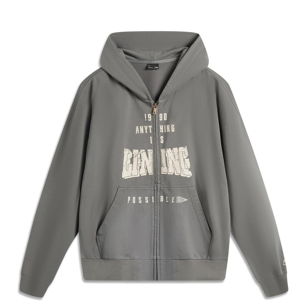 Li Ning Sports Lifestyle Series High Street American Vintage Casual Simple Solid Color Hooded Zip-Up Sweatshirt Unisex Sweatshirt AWDV389-6