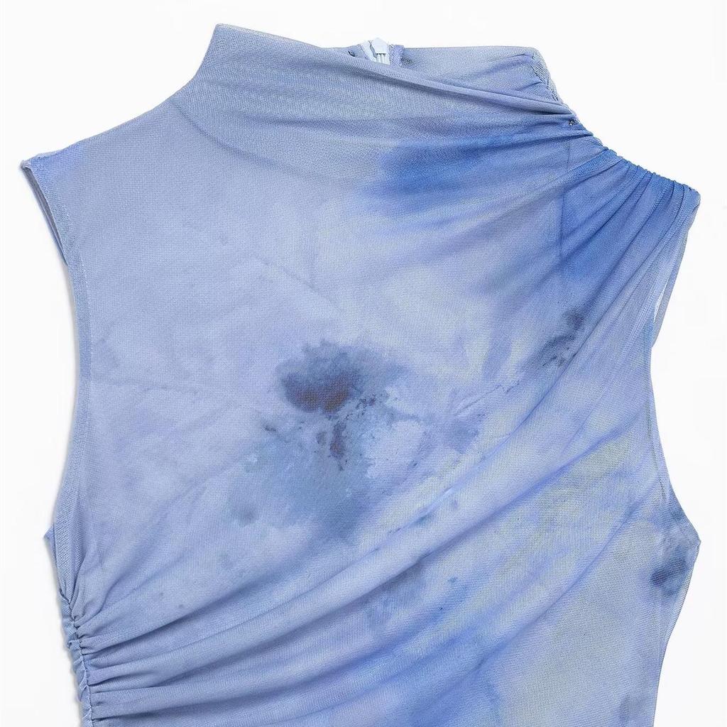 2025 Spring Women's Pleated Printed Slim Fit Midi Dress