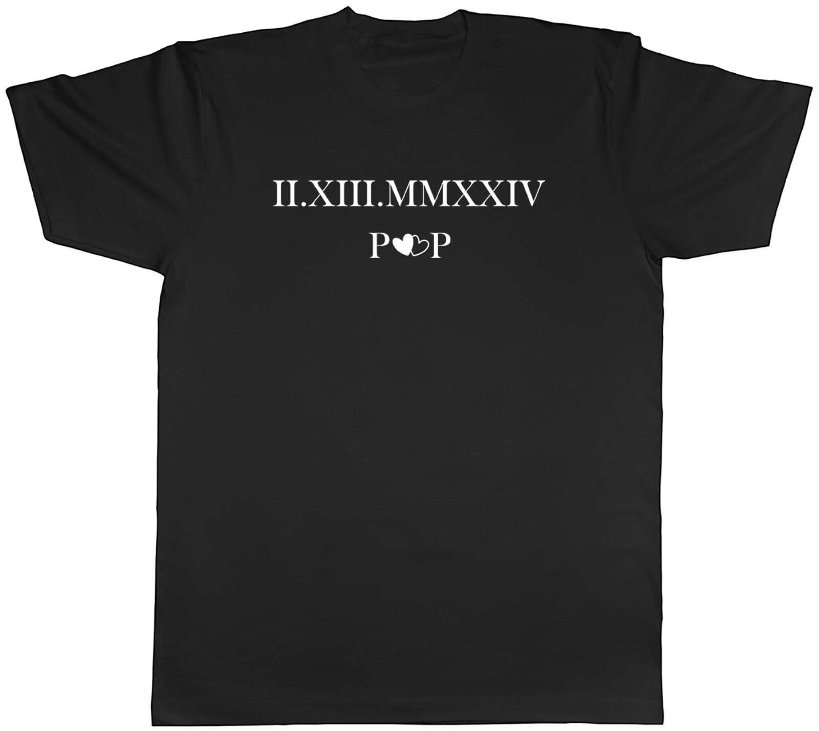 Personalised Roman Numerals Mens T-Shirt Date and Initials Tee Gift XL