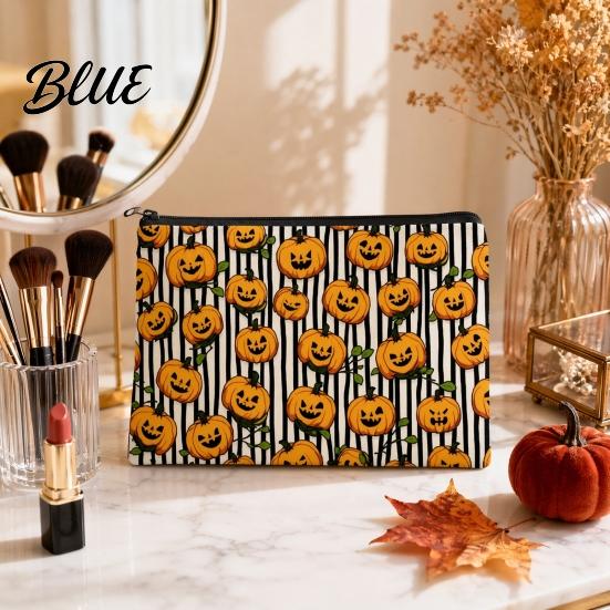Makeup Storage Bag Halloween Bag Scratch Resistant Durable Canvas Cute Printed Zipper Toiletry Pouch for Cosmetics And Stationery Washable Cosmetic