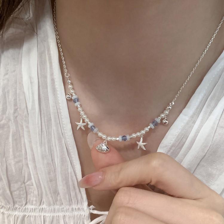 Korean Style S925 Sterling Silver Starfish & Pearl Necklace for Women - Fresh, Versatile, Simple Clavicle Chain