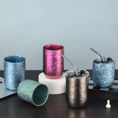 260/360ML Eierschaal Bierpul Met Deksel En RVS Rietje, Dubbellaags Puur Titanium, Geïsoleerd, Kristallen U-vormige Waterbeker