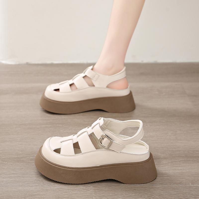 

CRLAYDK Женские кожаные сандалии на платформе с закрытым носком, женские пляжные туфли, повседневная удобная обувь для ходьбы, нарядные шлепанцы с пряжкой 40