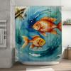 Watercolor Fish Shower Curtain Blue Green Mermaid Bath Decor with Brush Strokes Artistic Sea Life Print for Bathroom Accessories