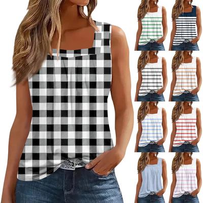 Ärmelloses T-Shirt mit plissiertem, quadratischem Kragen für Damen
