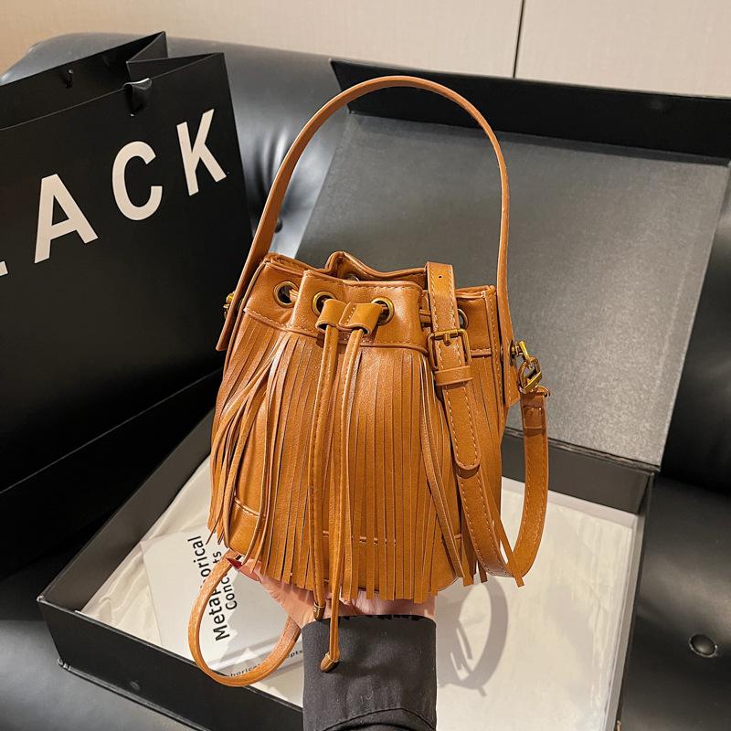 Tassel Handbag Drawstring Bucket Bag Women's Shoulder Crossbody Bag