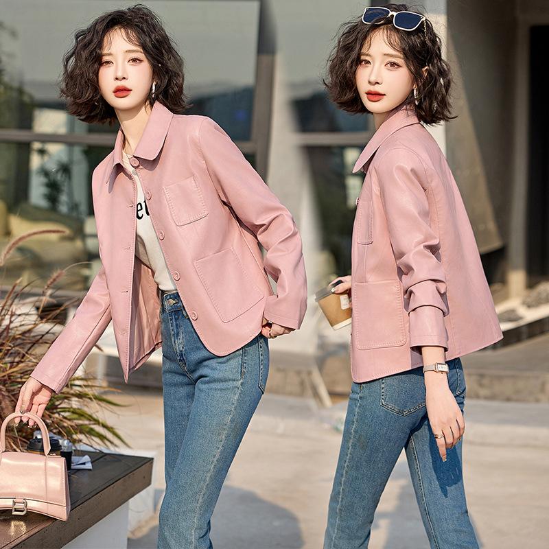 Fashion casual leather jacket short small coat women's spring and autumn new thin leather jacket