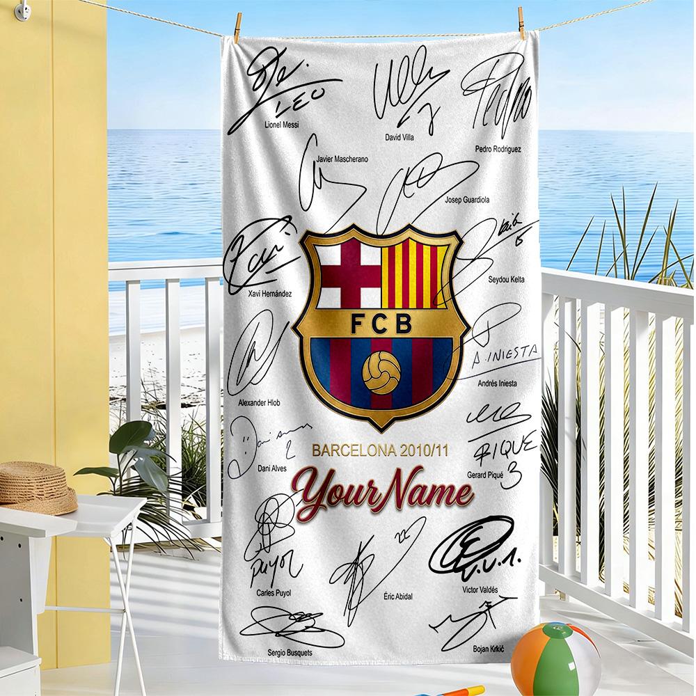 Futbol Club Barcelona Personalized Name Beach Towel Super Soft & Absorbent Suitable for Sports Travel Swimming Yoga Bathroom Beach And Pool