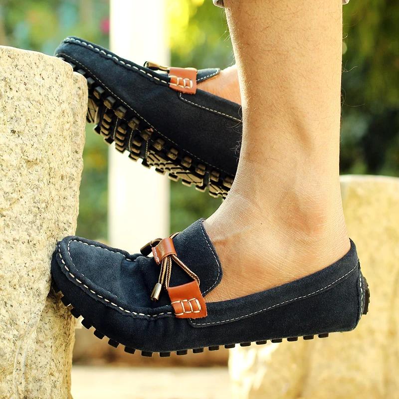Fashion High Quality Suede Leather Men Loafers Casual Business Shoes Non-slip Outdoor Driving Soft Bottom Shoes Genuine Leather Flats