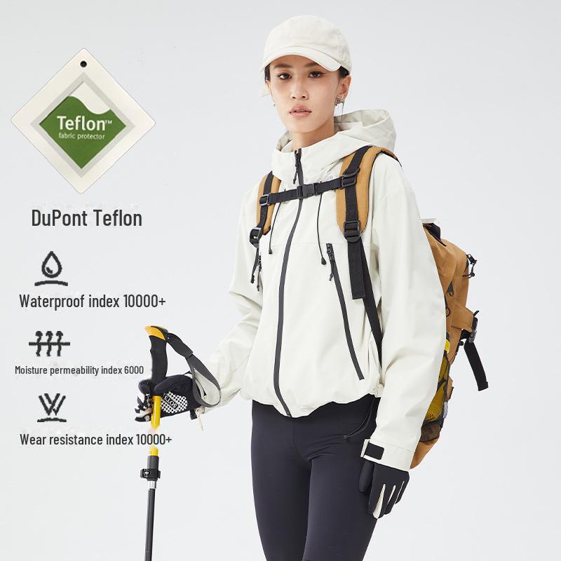 Dupont Damen Three-Proof wasserdichte, atmungsaktive Windjacke zum Radfahren und Wandern – kurz, locker, leicht zum Bergsteigen
