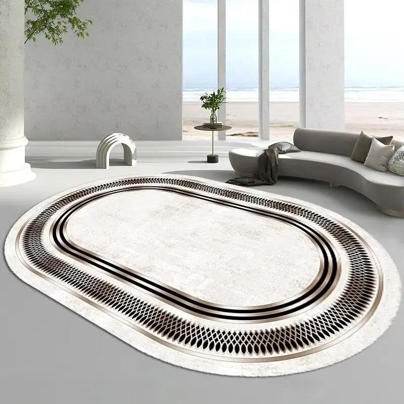 Oval Luxury Living Room Carpet Washable Soft Rugs for Bedroom Big Sofa Table Home Decoration Simple Floor Mats