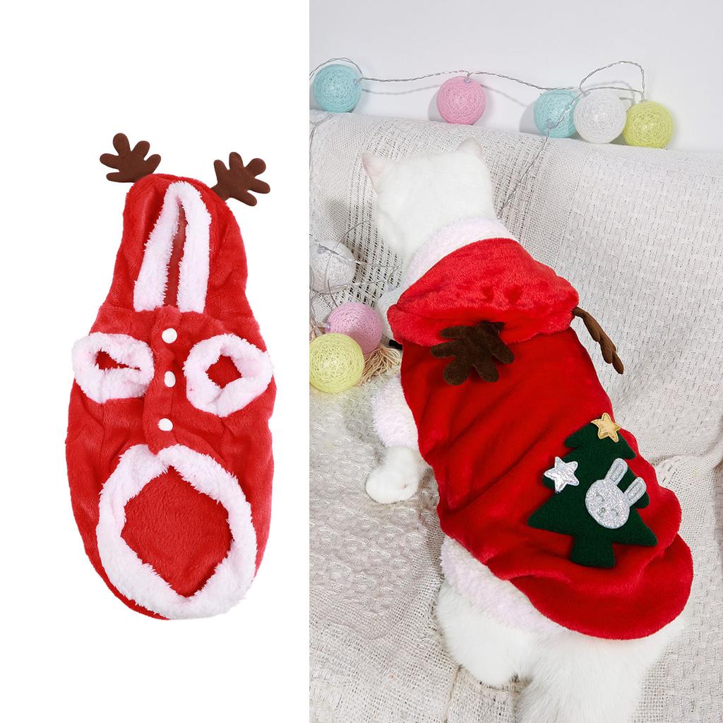 Pet Christmas Clothes Flannel Snap Buttons Closure Hooded Dog Costume Coat for Cat Puppy Chinchillas Rabbits M 1 Piece