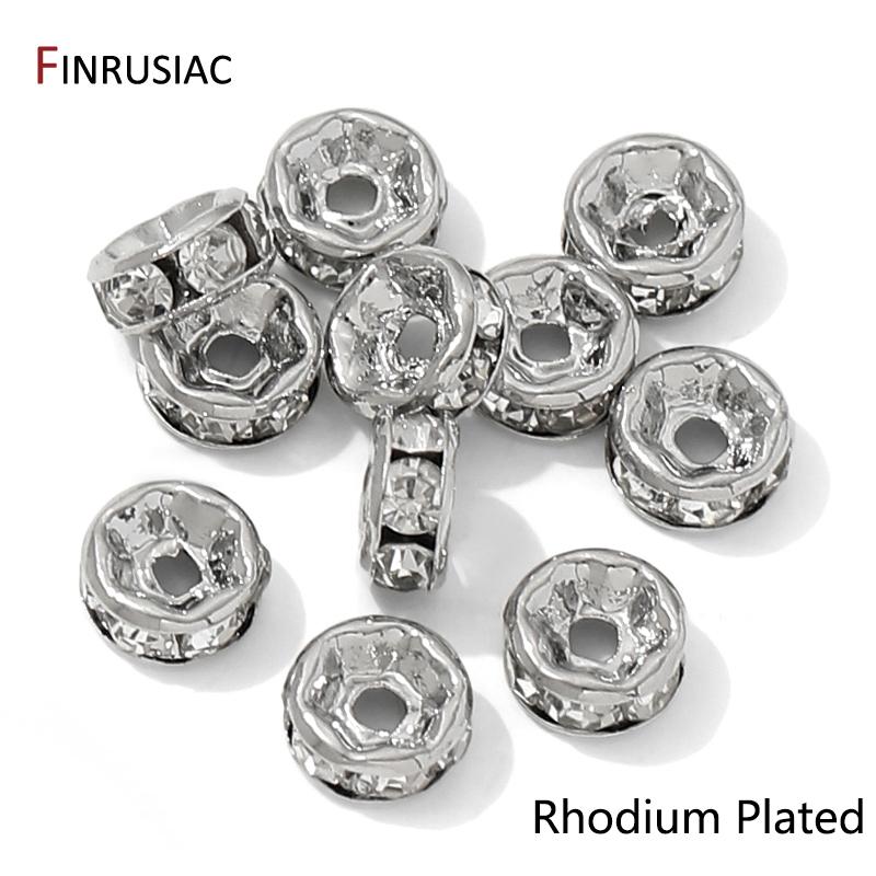

14K Gold Plated Brass Flat Round Spacer Beads,Separator For Beads,Inlaid Zircon Rondelles Beads For DIY Bracelet Making Supplies 8mm-10 pieces