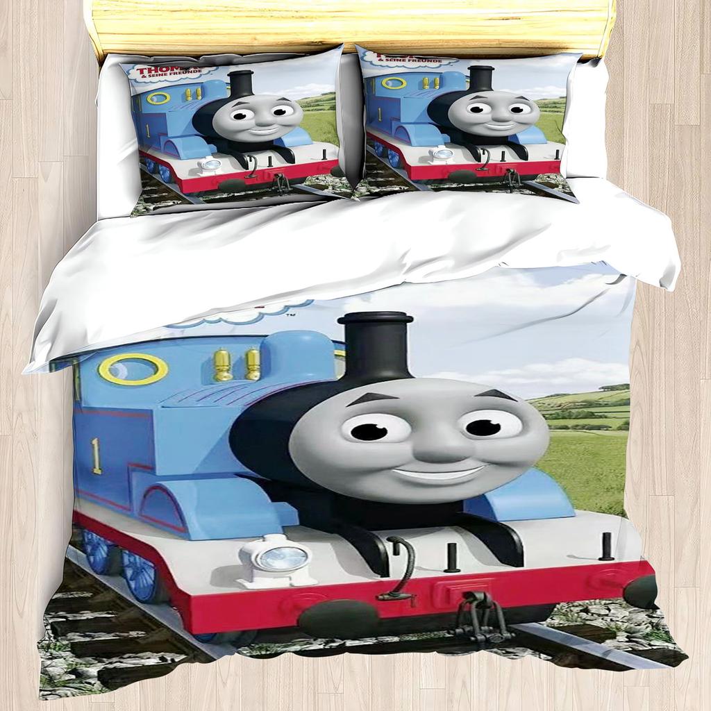 Cartoon Train Print Thomas Quilt Cover 3D Cute Decor Print Comfortable Bedding Set Teenager Children Soft Breathable Bedding