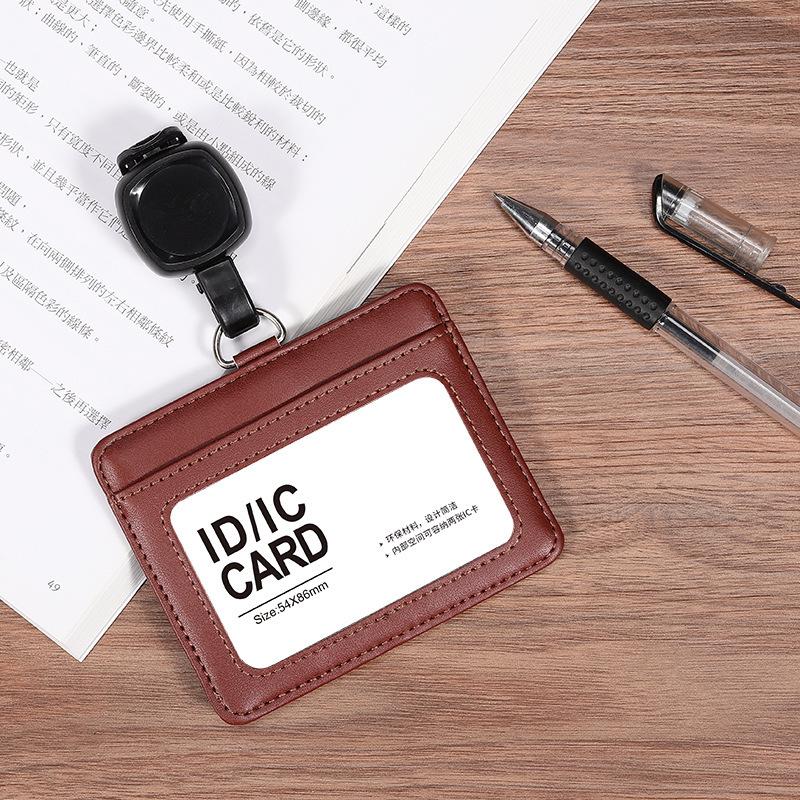 Genuine Leather ID Card Holder, Vertical & Horizontal Use, Suitable for Employee Badges, Name Badges, Conference, Campus, and Bus Cards