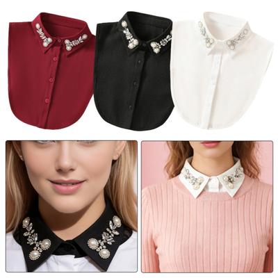 Fake Collar Shirt Rhinestones Faux Pearl Detachable Adjustable Embellished Tops Half Shirt Collar Formal Event Collar Accessory