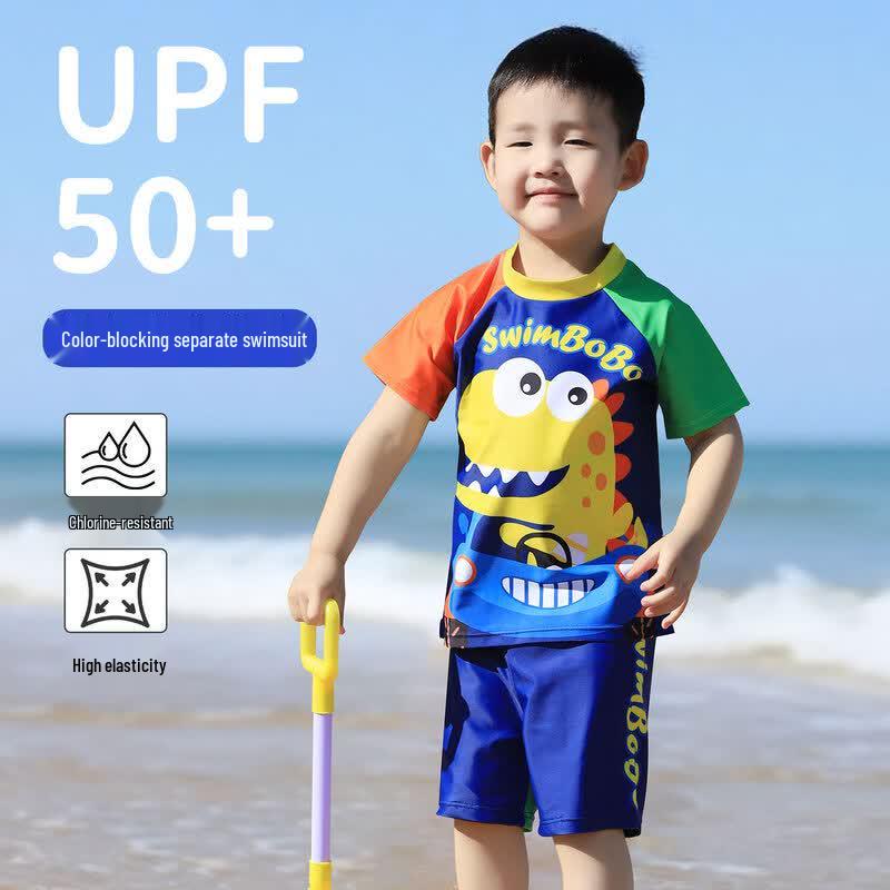 swimbobo Boys  Cartoon Dinosaur Split Short Sleeve Swimsuit 100