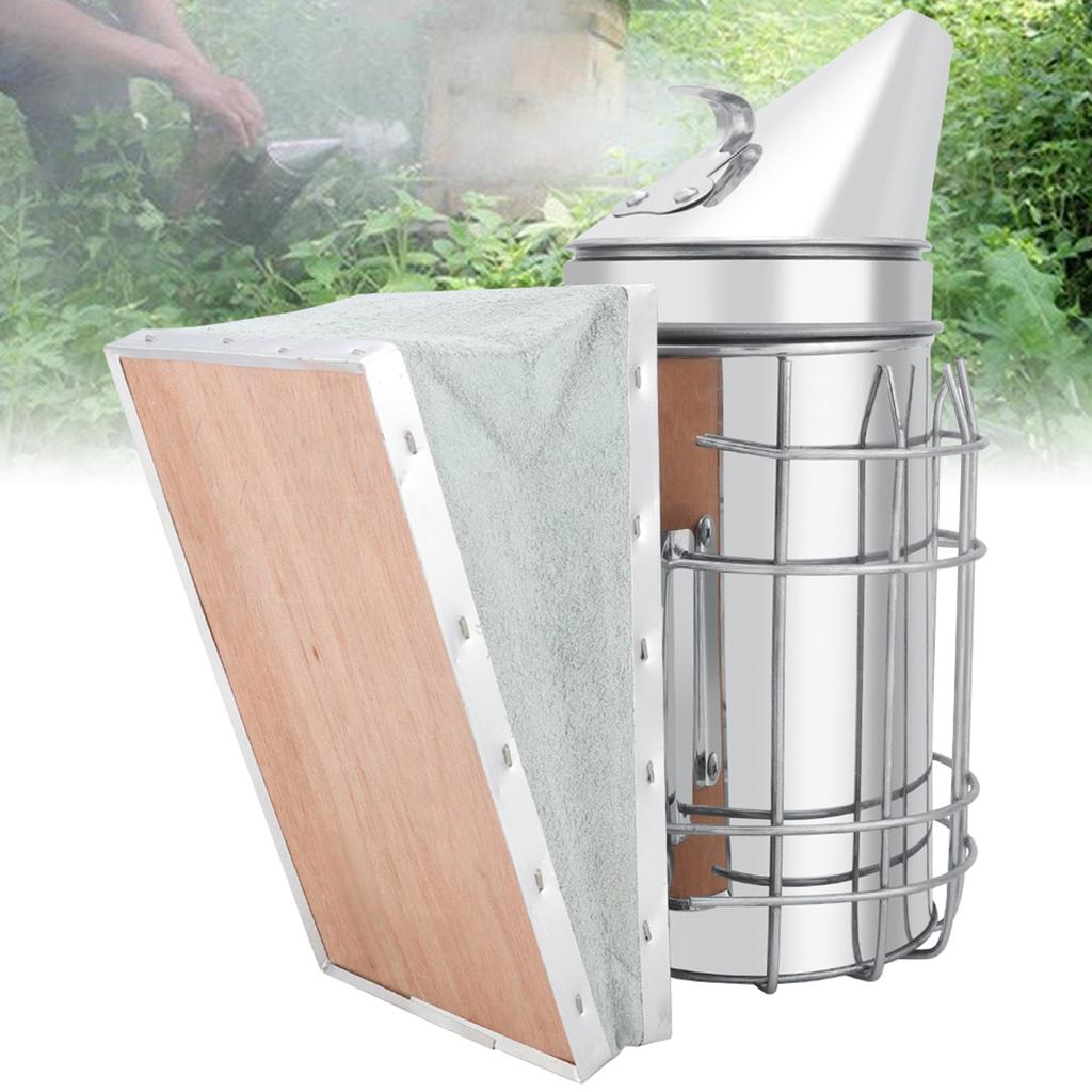Stainless Steel Manual Bee Smoker Apiculture Beekeeping Tool with Heat Shield Protection