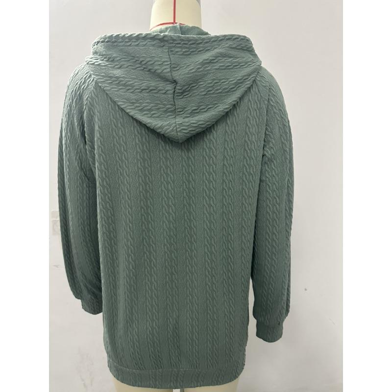 Autumn Winter Solid Color Hooded Zipper Loose Long Sleeved Sweatshirt for Women