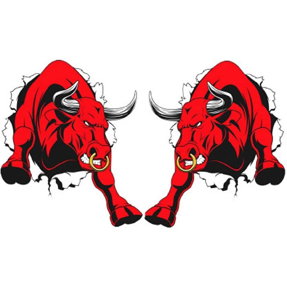 

6-Inch Fashion Car Stickers - Angry Bull Design, Left and Right 2PCS (Style 2) Style 2