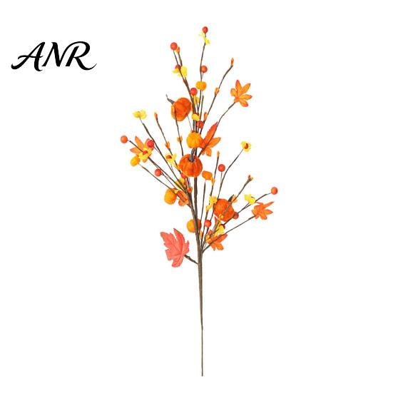 Thanksgiving Table Decorations 19.7Inch Artificial Berries Maple Leaf Pumpkin Floral Stems, Fall Branches Retro Orange Yellow Silk Flowers for Autumn