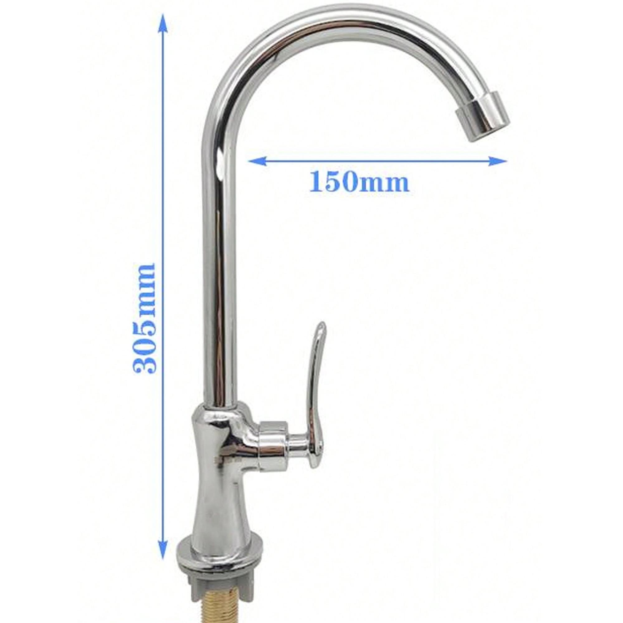 Silver stainless steel vertical large bend faucet, copper inside and stainless steel outside the kitchen faucet universal rotati