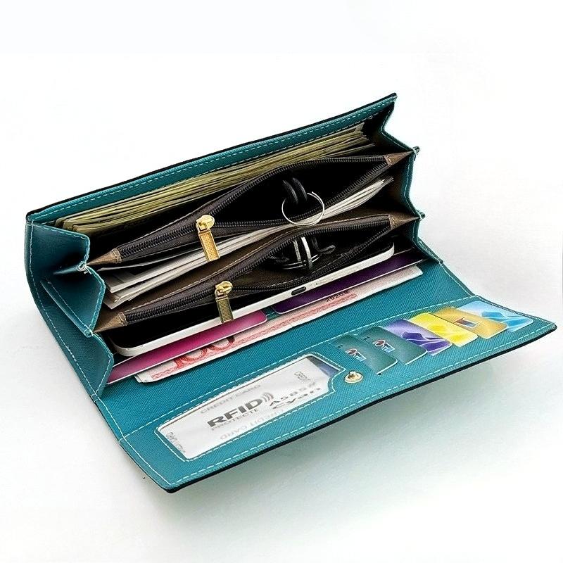Portafoglio Lungo da Donna Grande Capacità Pelle da Donna Anti-Furto RFID Puro Porta Carte di Credito Elegante Portamonete da Donna